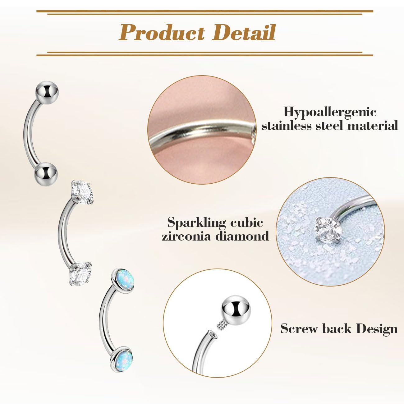 3 Piezas Piercings Ombligo de Acero Inoxidable de 10 mm, Clicker Ombligo de Acero Quirúrgico para Piercing con Anillos de Circonita Cúbica para Mujeres, Plata/Oro