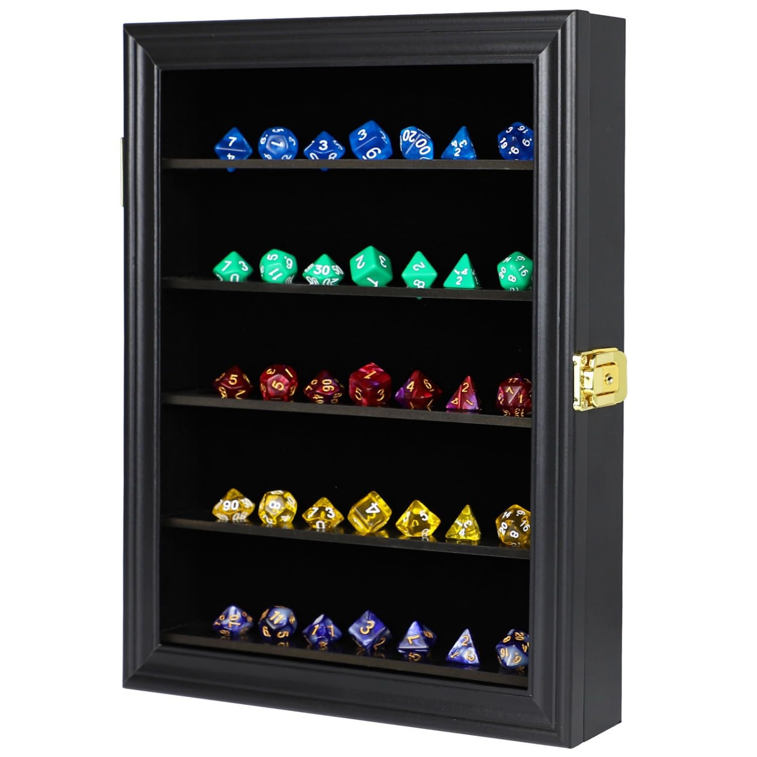 Dreamplay Gift DND Présentoir de dés pour 5 Jeux de dés polyédriques hexagonaux Support Mural verrouillable, Boîte de Rangement des dés 98% protégée Contre Les UV pour Les Nuits de Jeu
