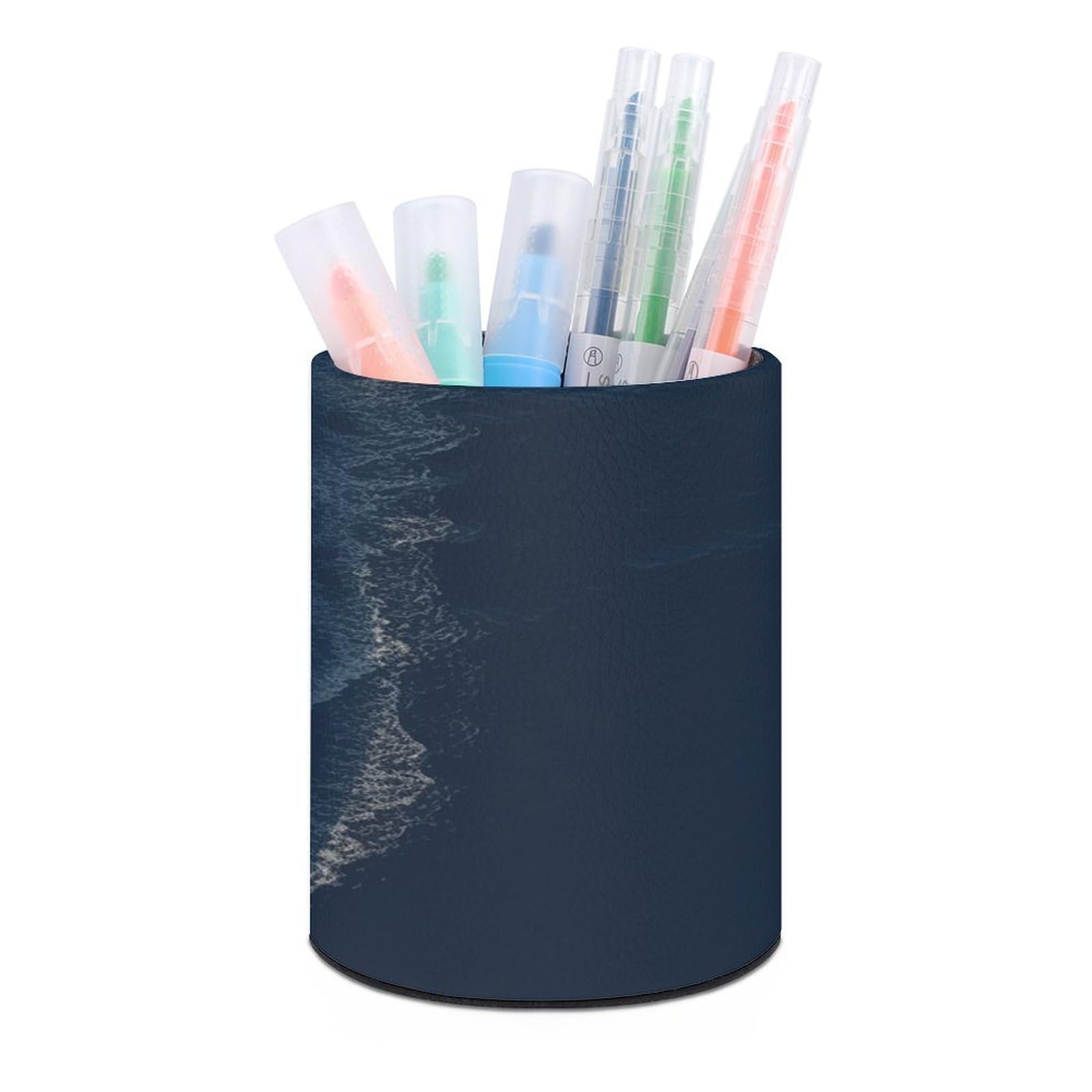 VstaDank Surfboard Pen Holder PU Leather Pencil Cup Minimalist Desk Pencil Holder Round Make Up Brush Organizers For Office Dorm Room&Vanity Desk Accessories