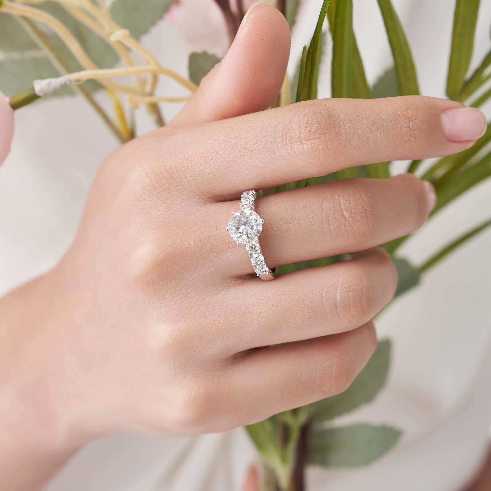 2 carati Moissanite Anello di fidanzamento Promessa di nozze Gold-plating Sterling Silver Anelli per le donne