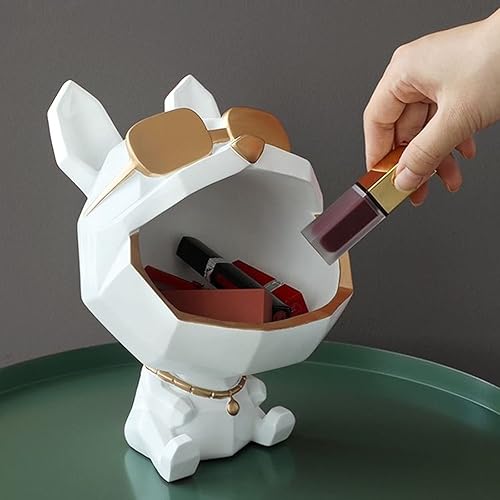 Miniatura 2 de Zyqixluk Estatua de perro de boca grande y grande, escultura de resina de bulldog, caja de almacenamiento de joyas para el hogar, esculturas de
