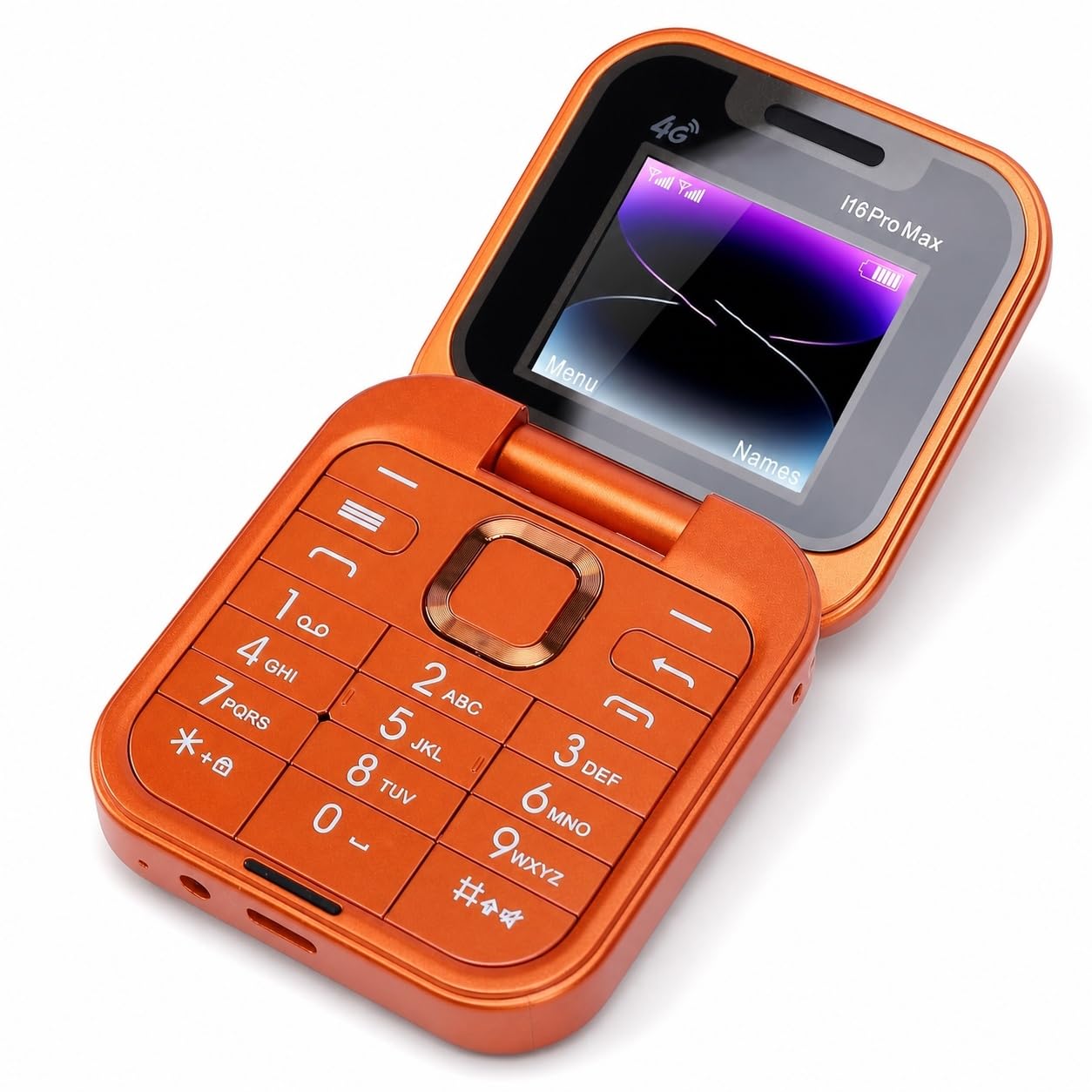 Elprico Teléfono con Tapa 4G LTE, Teléfono Celular Desbloqueado para Personas Mayores con Doble SIM en Espera, Pantalla de 1,77 Pulgadas con Bluetooth 5.0 y Altavoz de Alto Volumen, para (Orange)