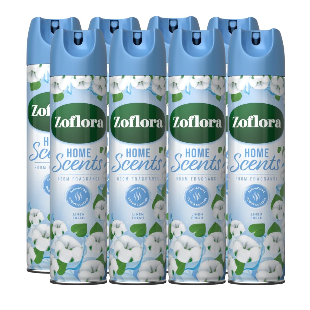 Zoflora Home Scents Room Fragrance 8 X 300Ml - Linen Fresh Air Freshener, Fast Acting Odor Control - Air Fresheners For Home, Bathrooms, Bedrooms, Kitchens, Living Rooms, And More