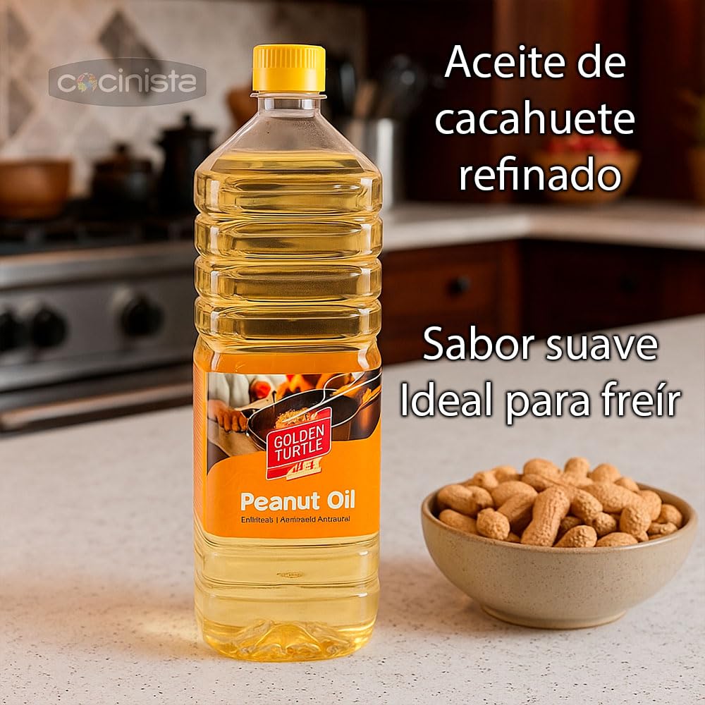 Cocinista Aceite de cacahuete refinado 2 x 1L para freír y wok, sabor suave y neutro, alta tolerancia al calor, ideal para cocina asiática, salteados y frituras crujientes