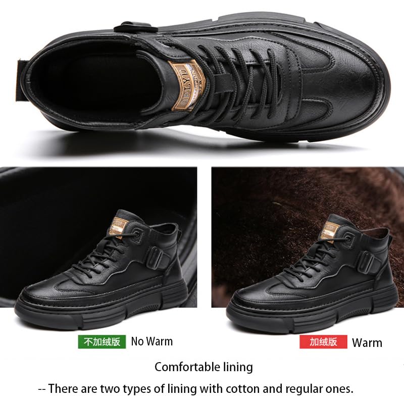 Mens Casual Driving Lace Up Black Leather Chukka Hiking Boots Hand Stitching Platform Non-Slip Shock Absorption Autumn&Winter Warm Ankle Work Shoe4