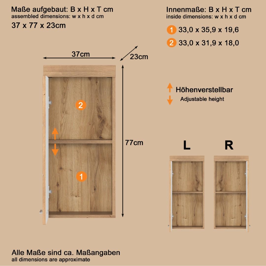 trendteam smart living - Amanda - Hängeschrank - Asteiche - 1 Einlegeboden - (BxHxT) 37 x 77 x 23 cm - Kratzfest