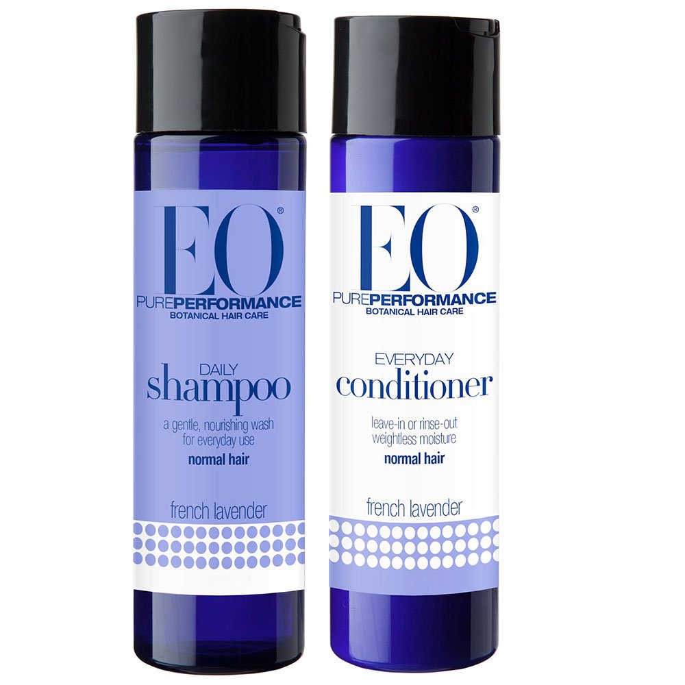 EO All Natural Organic Herbal Everyday Lavender Shampoo and Conditioner Bundle With Aloe Vera, Witch Hazel, Panthenol, Chamomile, Calendula, White Tea, Vitamin A & E For Normal to Dry Hair, 8.4 fl oz