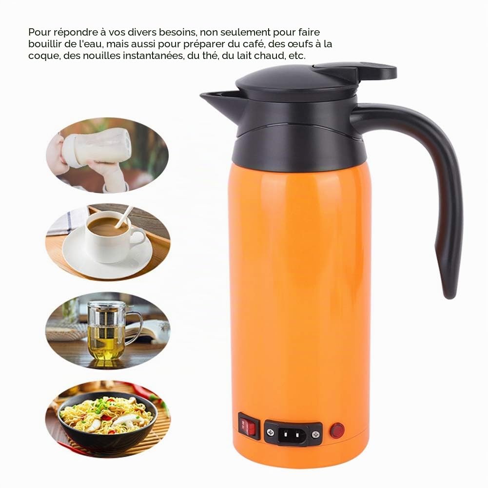 Bouilloire portable, 800 ml, 12 V, 24 V, grande capacité, pour camion, orange