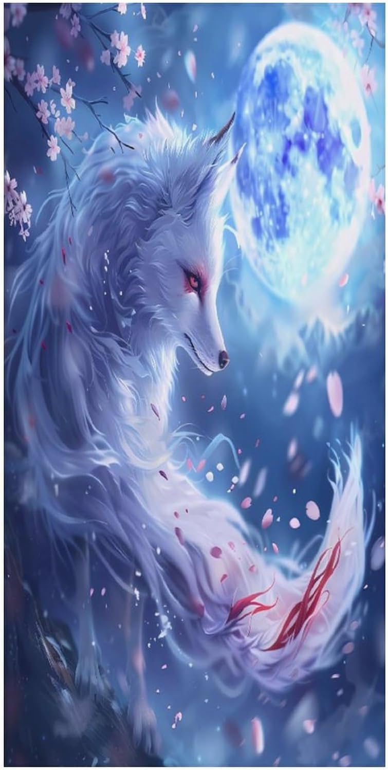 Nine Tailed Fox Cherry Flowers Bath Towel Beach Towels Quick Dry Oversized Bath Blanket Highly Absorbent Towel for Women Men 160x80cm