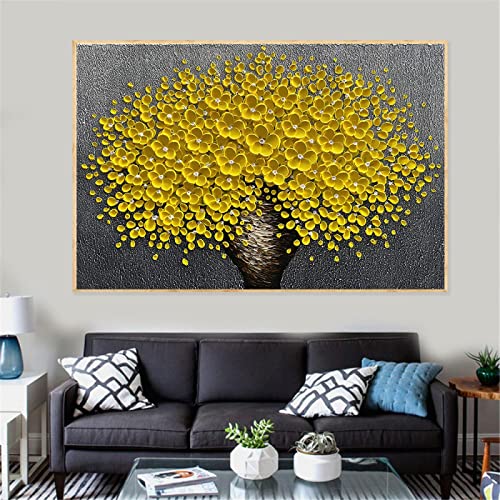 Peinture fleurs jaunes affiche murale salon 70x100cm KEBIA