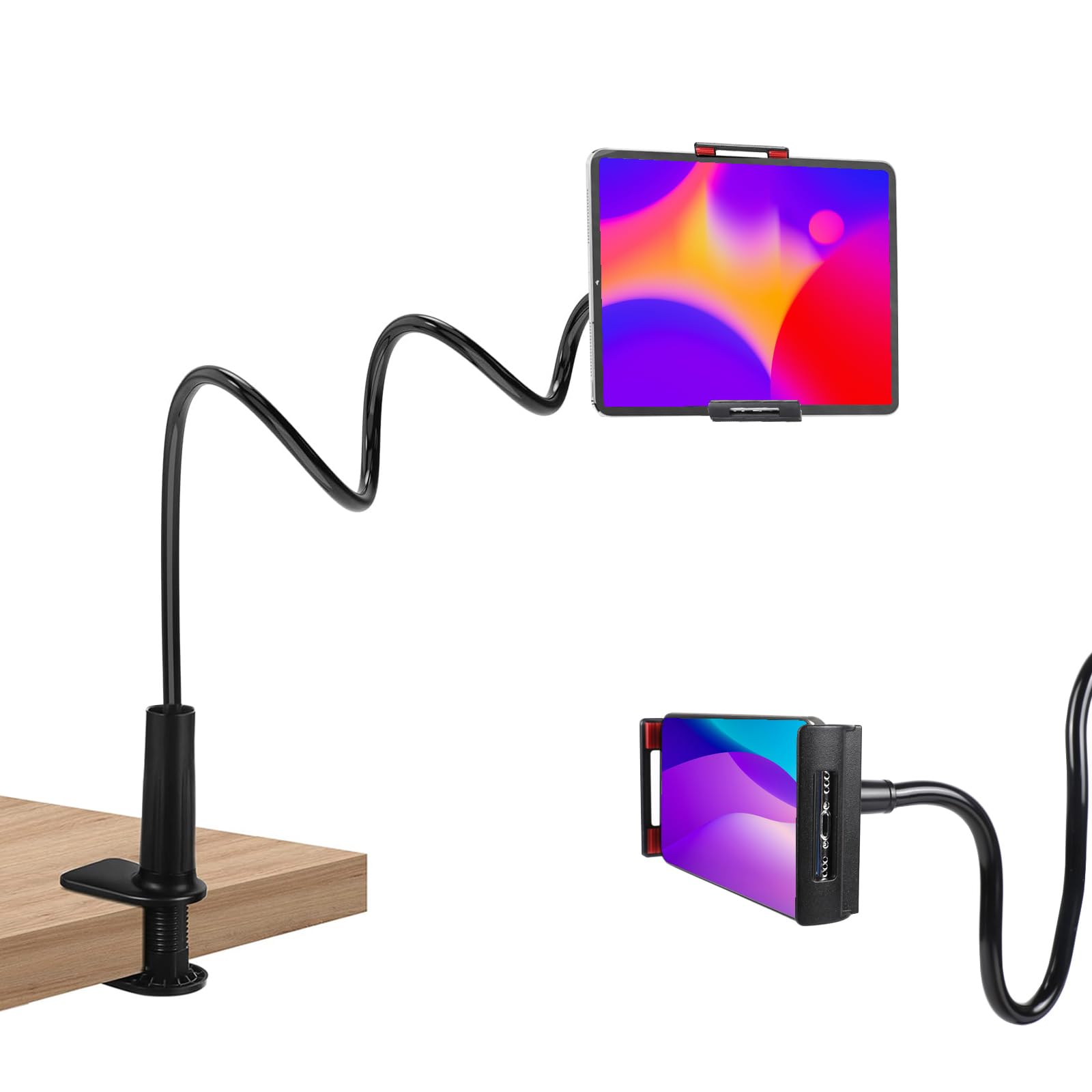 Ltheifaa Tablet Stand Holder for Bed Gooseneck Mount Stand Clip Flexible Long Arm Tablets Mount Clamp on Table