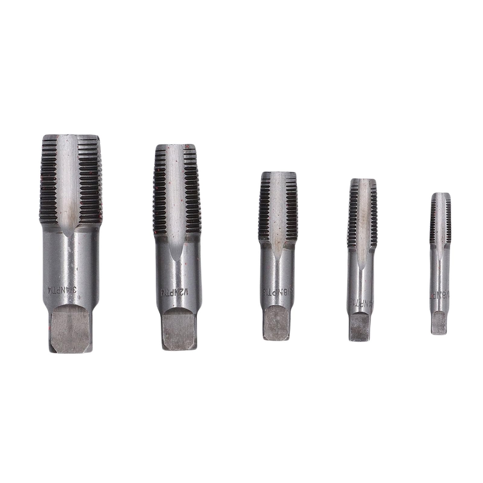 Juego de 5 machos de roscar para tuberías NPT, de Acero al Carbono, para fontanería, mecánicos y Aficionados al Bricolaje, con roscas de 3/4", 1/2", 3/8", 1/4" y 1/8".