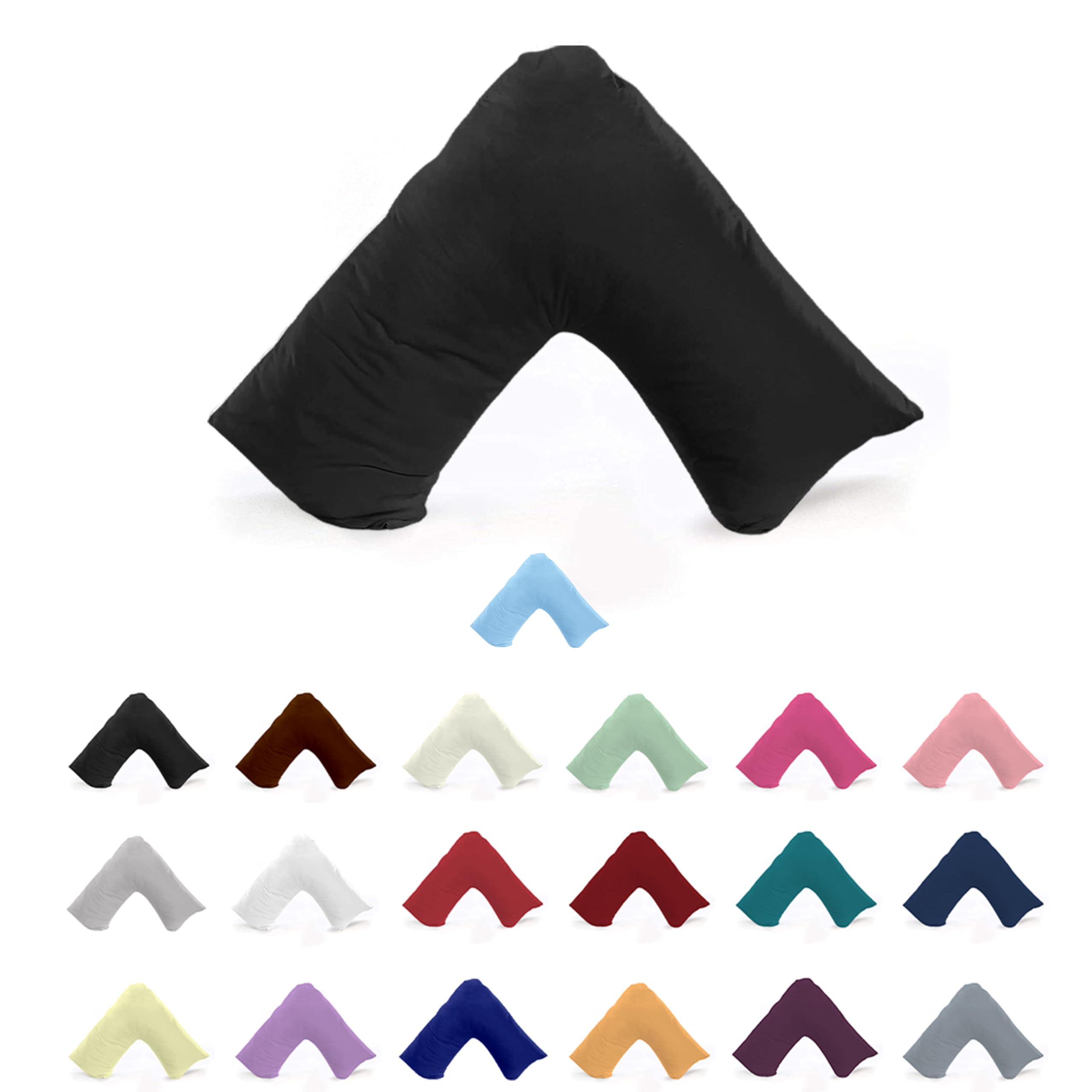 Egypto Bedding Black Egypto Orthopaedic V Shaped Pillow Nursing Pregnancy Back Support Cases (Black)