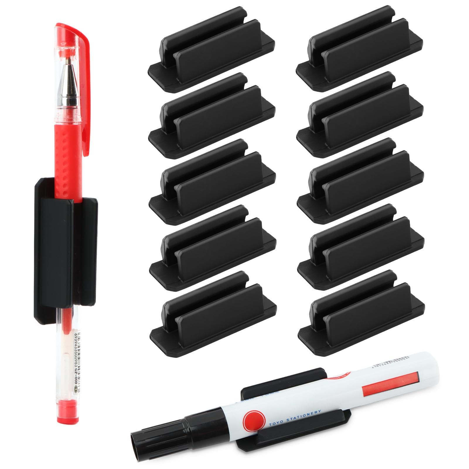 10Pcs Adhesive Pencil Holders for Desk, Upgraded Pen Holder with Double Sided Extra Sticky Tape Marker Clip for Classroom Office Desk or Any Surface,