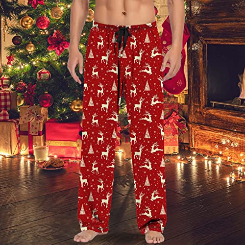 Christmas Pajama Pants for Men Flannel Lounge Pants Elastic Waist Loose Soft Comfortable Print PJ Bottoms Trousers Xmas2