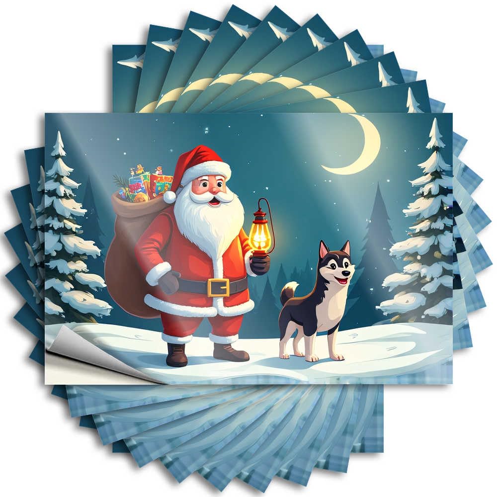 Home Decor Gifts Crazy Tattoo - Santa and His Dog in The Snowy Night Removable Decal Bumper Easy Peel for Earth(6X9CM)
