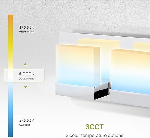 Miniatura 4 de ASD Lámpara LED de tocador de baño de 18 pulgadas, 3 luces de 15 W, 850 lúmenes, 3000-5000 K, 120 V, 3CCT, regulable, certificación ETL, iluminación