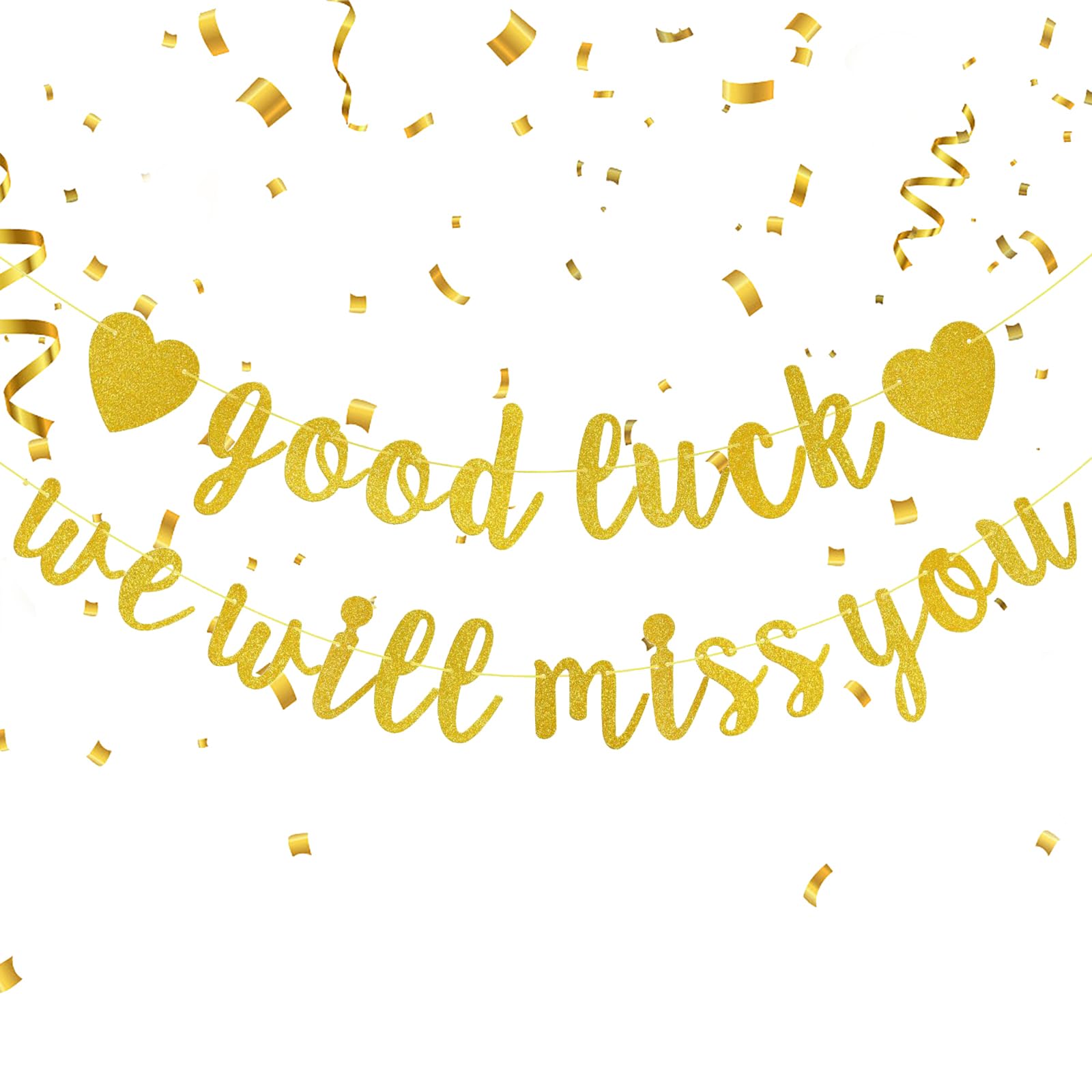 Good Luck We Will Miss You Banner - Leaving Gold Glitter Decoration for Graduation, Farewell, Happy Birthday Party Supplies