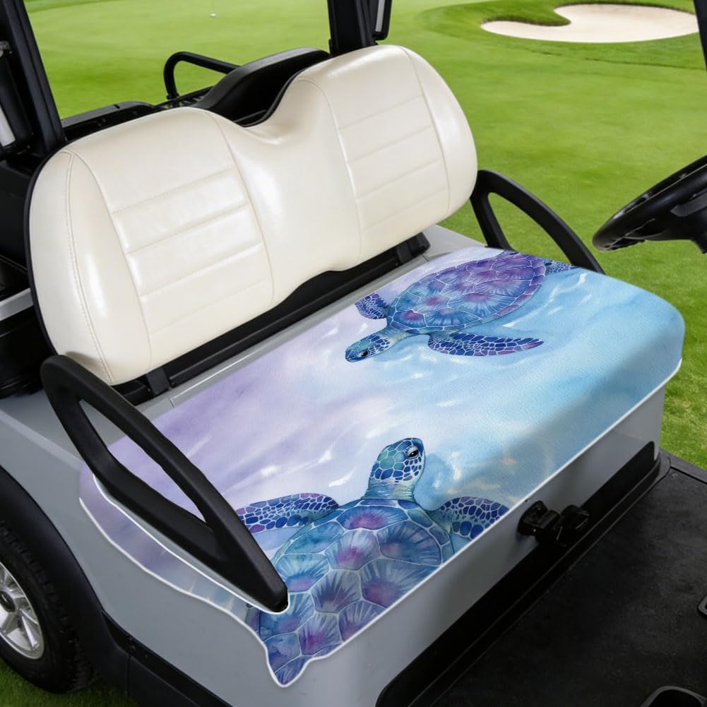 TNKBREEZE Sea Turtles Golf Cart Seat Covers Replacement Protector Cover Blanket Blue Purple Seat Towel Fibre Non-Slip Universal Fit for 2-Seat Golf Carts 130×78.5cm(51×31inch)