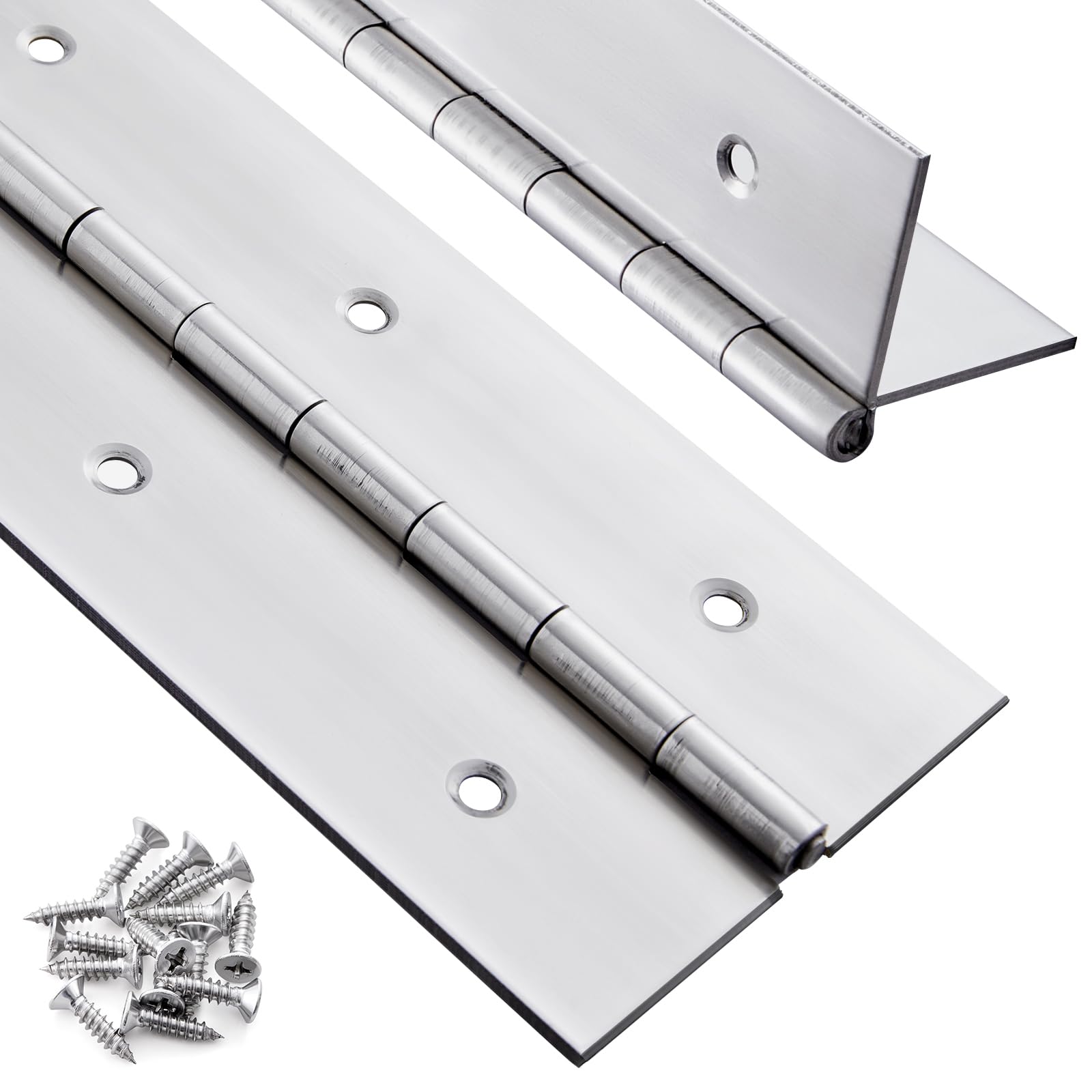2 Pack Heavy Duty Piano Hinge 12 Inch x 3 Inch Stainless Steel Continuous & Piano Hinges with Holes, 12" Continuous Hinges for Cabinet, Door, DIY Wood Boxes, 0.060" Leaf Thickness, 3" Open Width