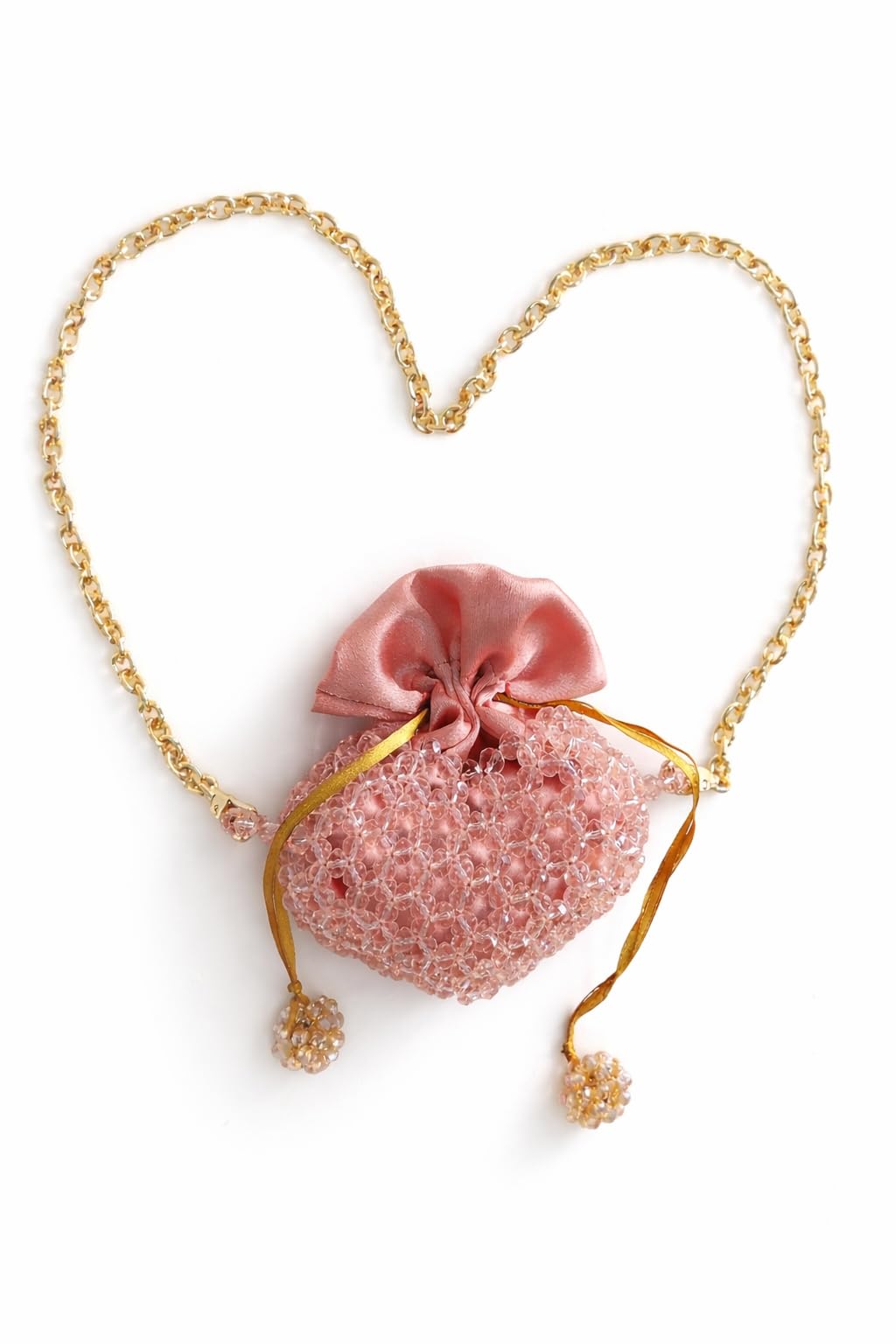 INCIHAN Blush Pink Handmade Beaded Potli Bag with Gold Chain Strap for Women-image-42