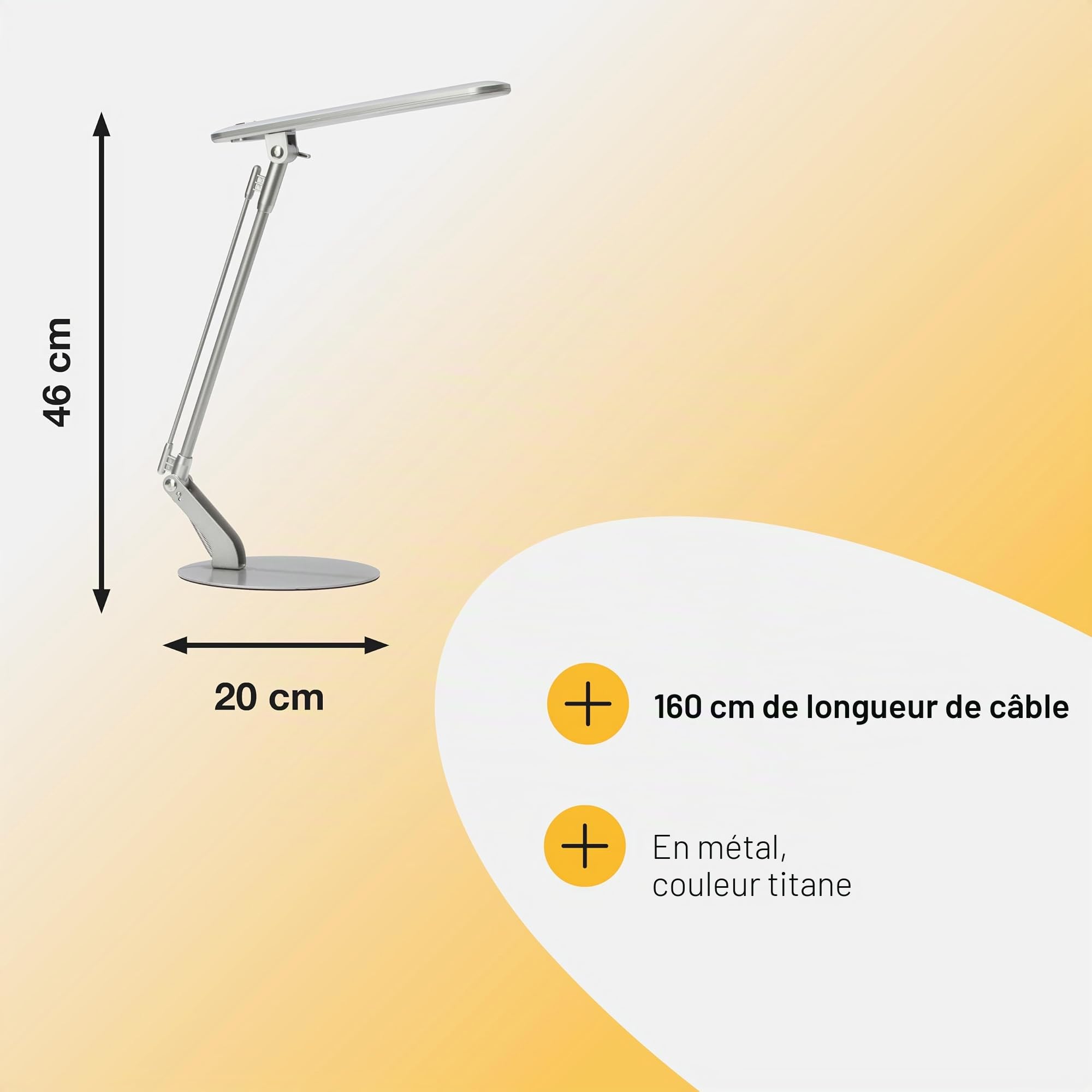 BRILLIANT lampe Brendan lampe de bureau LED titane | 1x LED 6W intégrée (SMD), (680lm, 4100K) | Échelle A ++ à E | Pressostat sur la tête, Gris