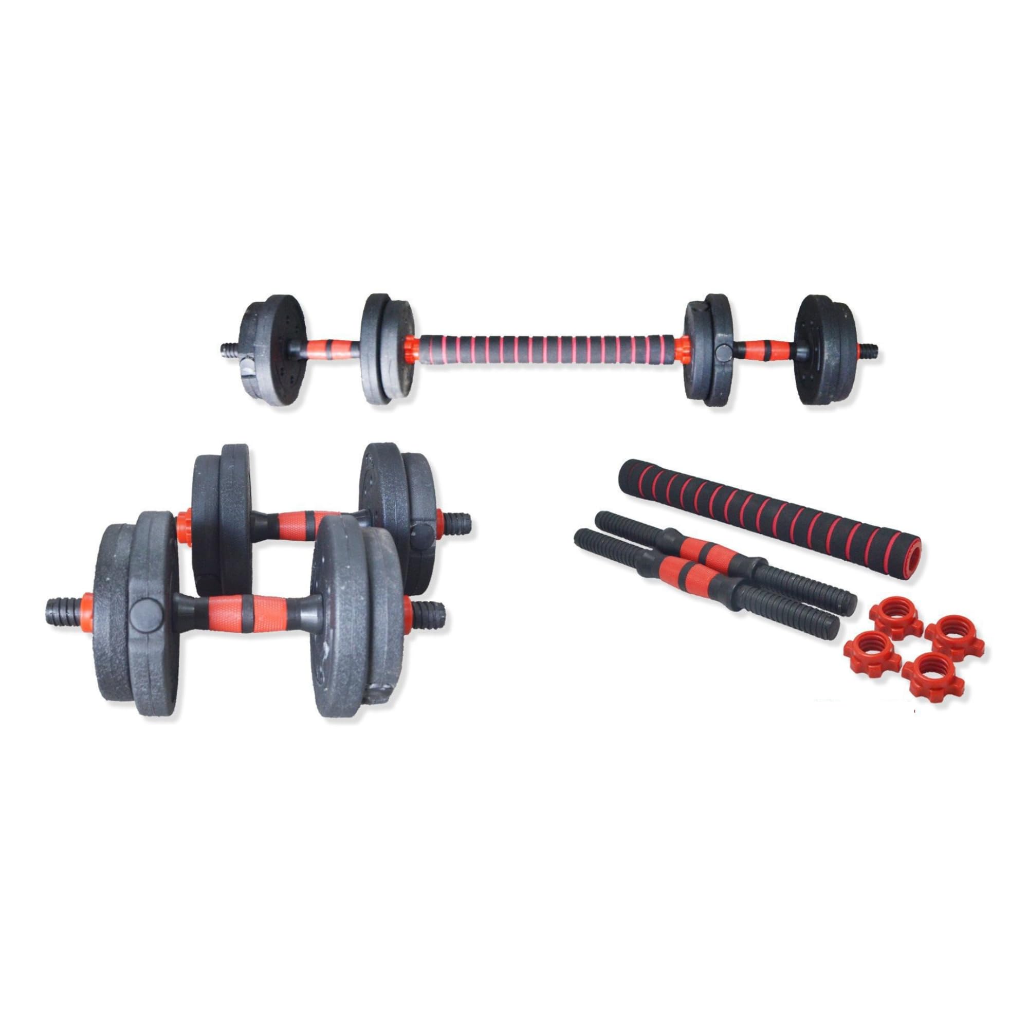 Set Manubri Componibili con Bilancieri, Pesi Regolabili da 10-30 kg, Include Barra di Connessione, Guanti e Collari di Sicurezza, Nero e Arancione