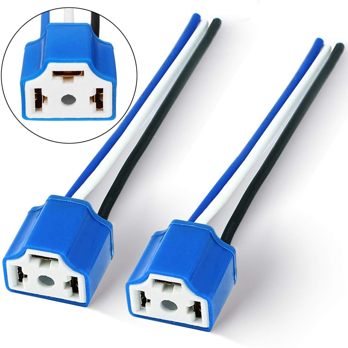 Lyn666 Headlight Socket H4 Wiring Harness Headlight Plug 14AWG Ceramic H4 9003 Connector for Headlight Fog Light Retrofit (pack of 2)