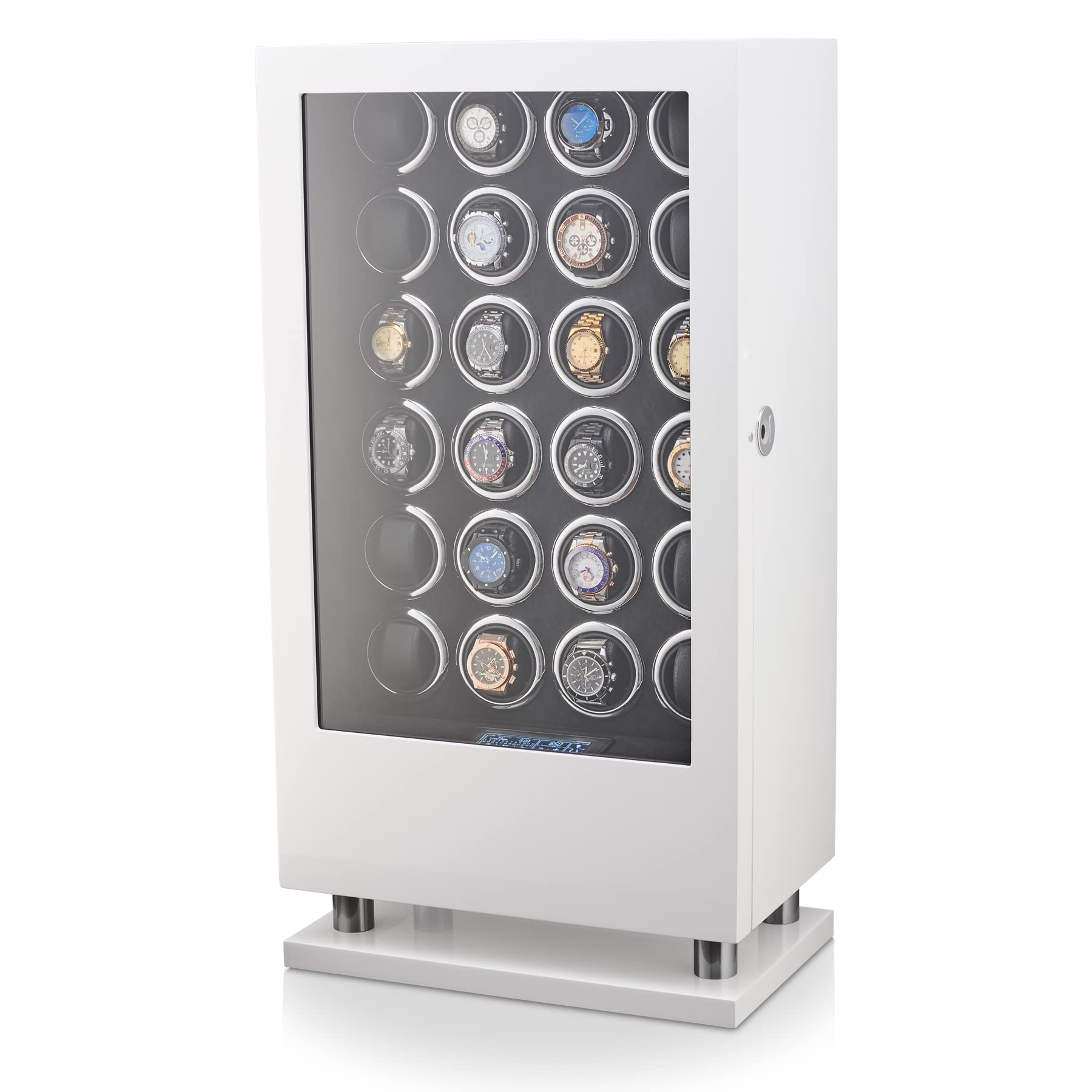 24 Watch Winder with Fingerprint Lock and Large Storage Drawer (White)