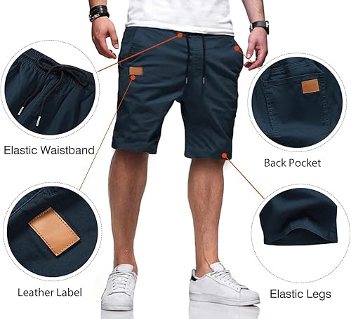 Vista 3 de JMIERR - Pantalones cortos informales para hombre, pantalones cortos de golf, pantalones chinos con cordón, de tela de sarga elástica, para verano