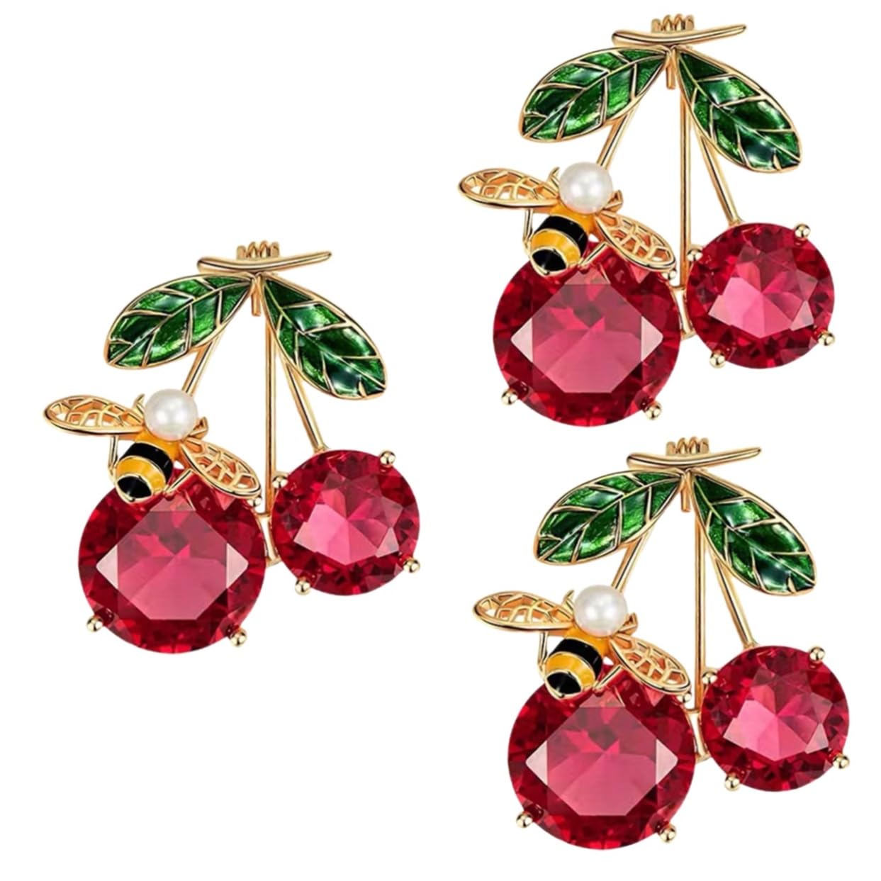 2 Piezas Broche De Abeja Cereza Broche De Ropa Broche De Animal De Esmalte Fresco Broche De Moda Broche Nupcial Broche Rojo Pin De Solapa De Fruta Solapa De Esmalte Broche De