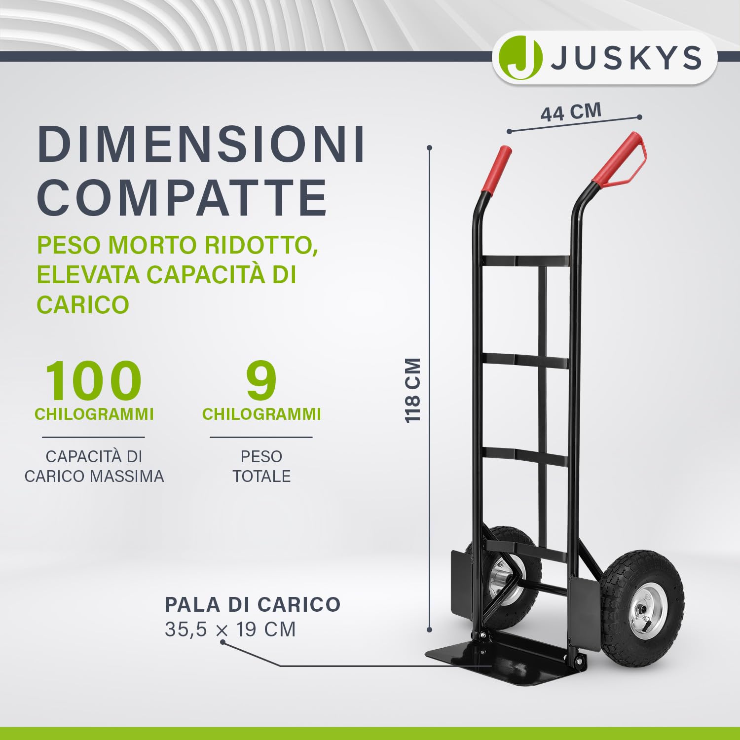 Juskys Carrello a mano Basic pieghevole - Carrello da trasporto con grandi ruote gonfiabili e telaio in acciaio massiccio - Carrello manuale per traslochi e casse di bevande