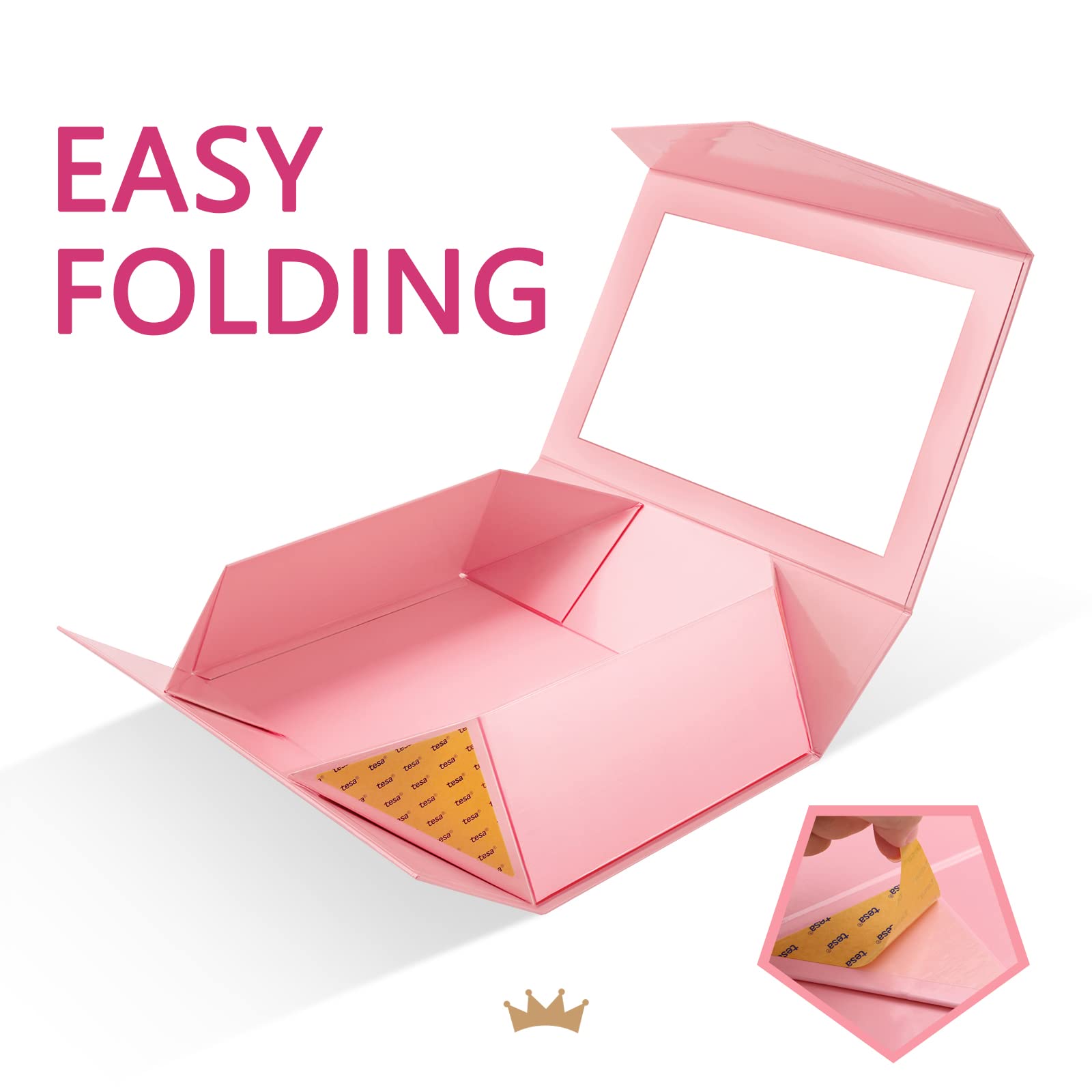 PACKQUEEN 5 große Geschenkboxen mit Fenster, 34.9x22.9x10.4 cm, rosa Geschenkboxen für Geschenke, Brautjungfer-Antragsboxen, extra große Geschenkboxen mit magnetischen Deckeln (glänzendes Rosa)