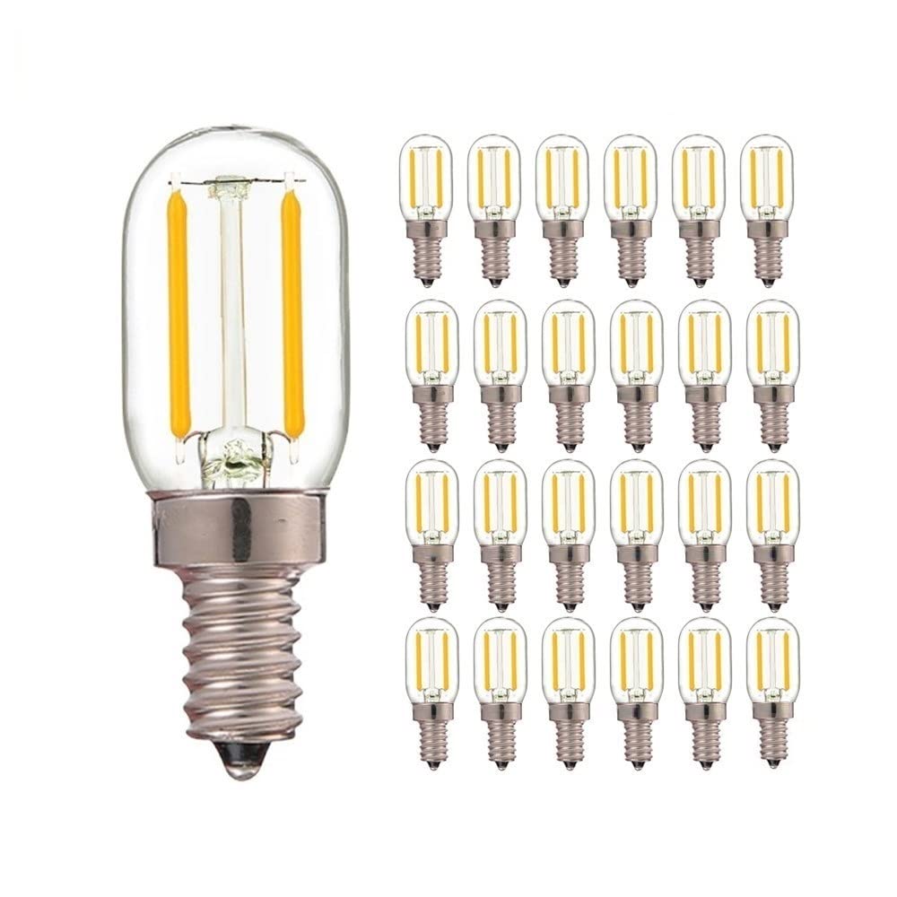 Illuminazione KJXP, Confezione da 25, Lampadina a filamento LED retrò T20 Lampada da frigorifero, Lampadina notturna con tubo dimmerabile 1W E14 AC220V