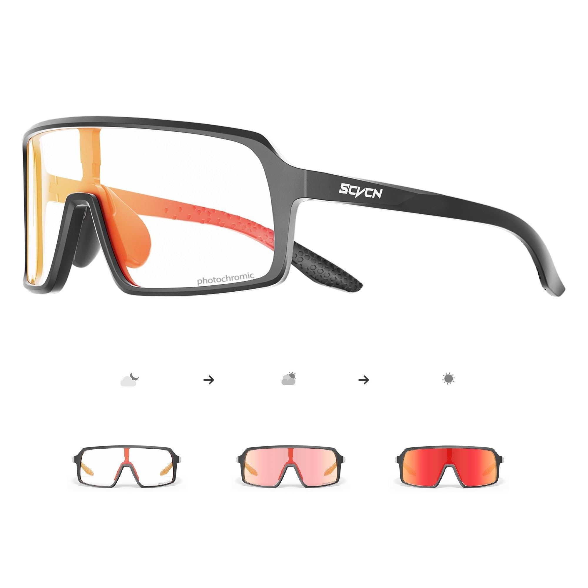 SCVCN Fotocromatici Occhiali Ciclismo Uomo Occhiali MTB Donna TR90 Occhiali Bici da Corsa Trasparenti Occhiali da Sole Sportivi Anti-UV400 Occhiali da Ciclista Running Bicicletta Mountain Bike