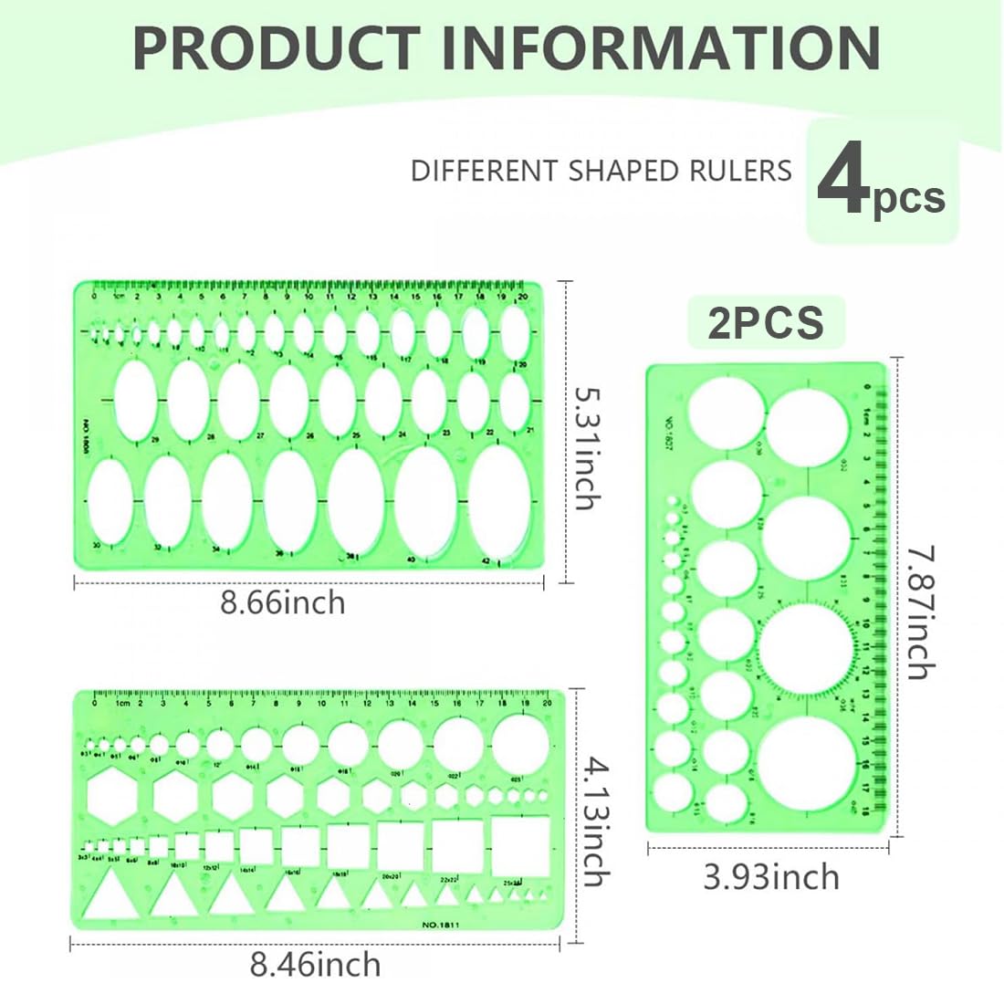 Plantillas Para Dibujar,Plantilla Circulos,Reglas Dibujo Tecnico,Plantilla Elipses Isometricas,para Medir Reglas Círculo Geométrico Plantillas de Dibujo 4pcs(Verde Transparente)