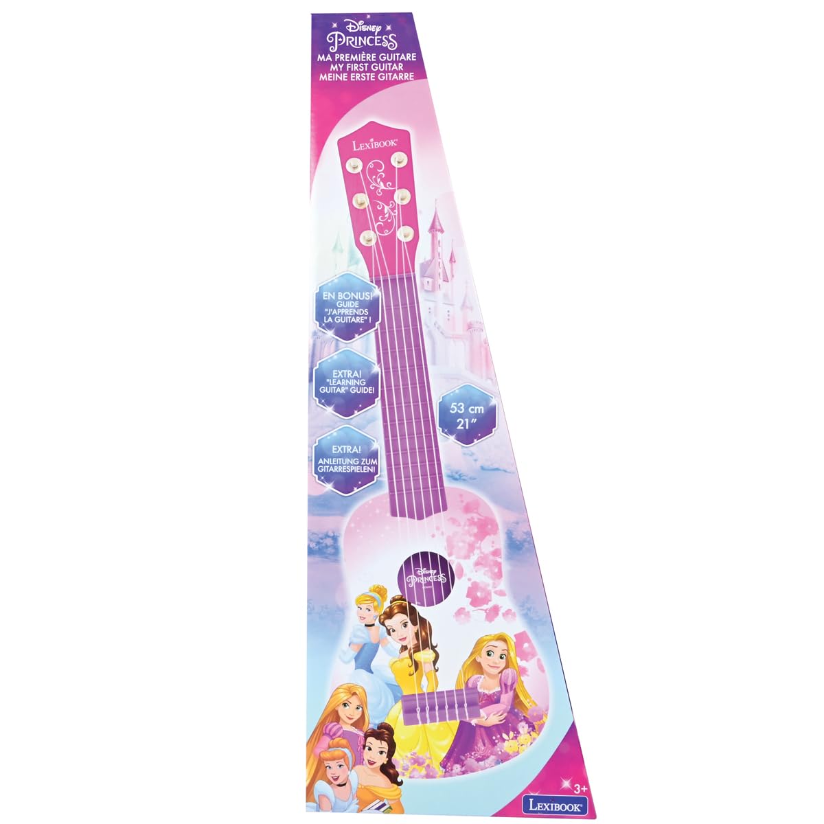 Lexibook Disney Princess Roszpunka Moja Gitara, 6 Strun Nylonowych, 53 cm, Przewodnik w Zestawie, Różowy, Fioletowy, K200DP