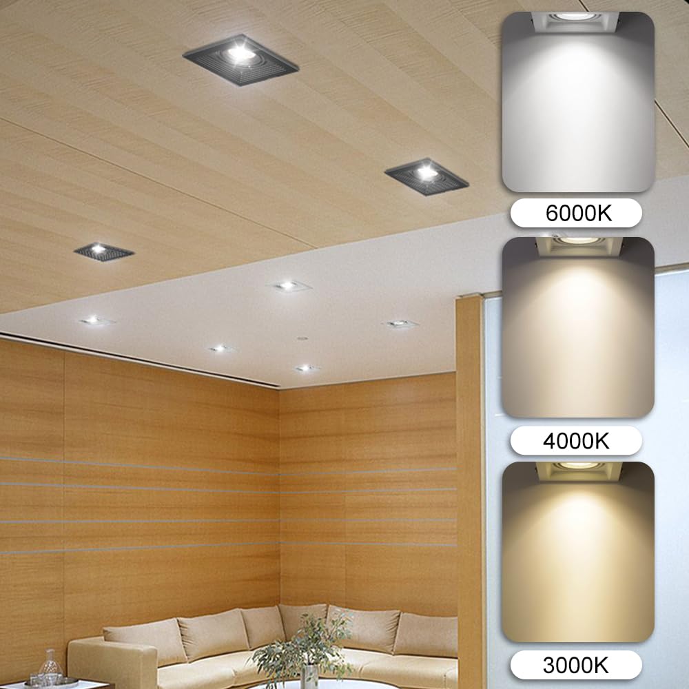 Faretto da soffitto a LED Regolabile, faretto da Incasso Aent, faretto da soffitto Quadrato a Filo, faretti direzionali per Cucina, Soggiorno, corridoio, Sala da Pranzo (Nero 3000k 7W)