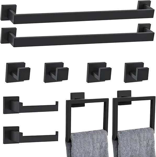 10-Piece Matte Black Bathroom Hardware Set Towel Bar Set for Bathroom Include 24 inch Towel Bar Towel Ring TP Holder Coat Hooks Stainless Steel Wall Mounted Towel Holder Set