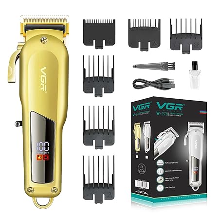 VGR Digital Display Professional Cordless Hair Clippers Electric Hair Cutter Machine Rechargeable Wireless Hair Grooming Trimmers Set, Rechargeable Li-ion Battery 2000mAh 180 minutes Runtime - Gold
