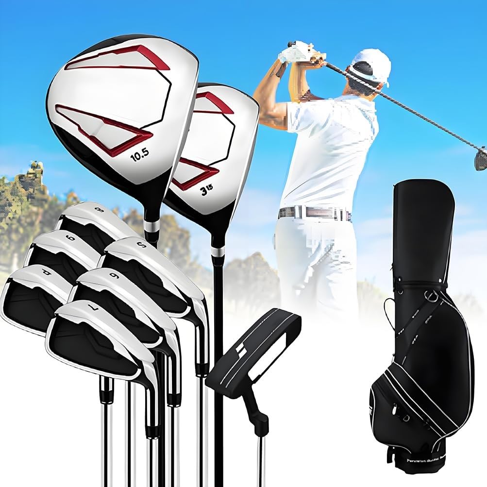 Kompletny zestaw kijów golfowych dla mężczyzn, 9-częściowy zestaw golfowy dla praworęcznych z drewnem, żelazkiem, miotaczem i torbą, sporty na świeżym powietrzu