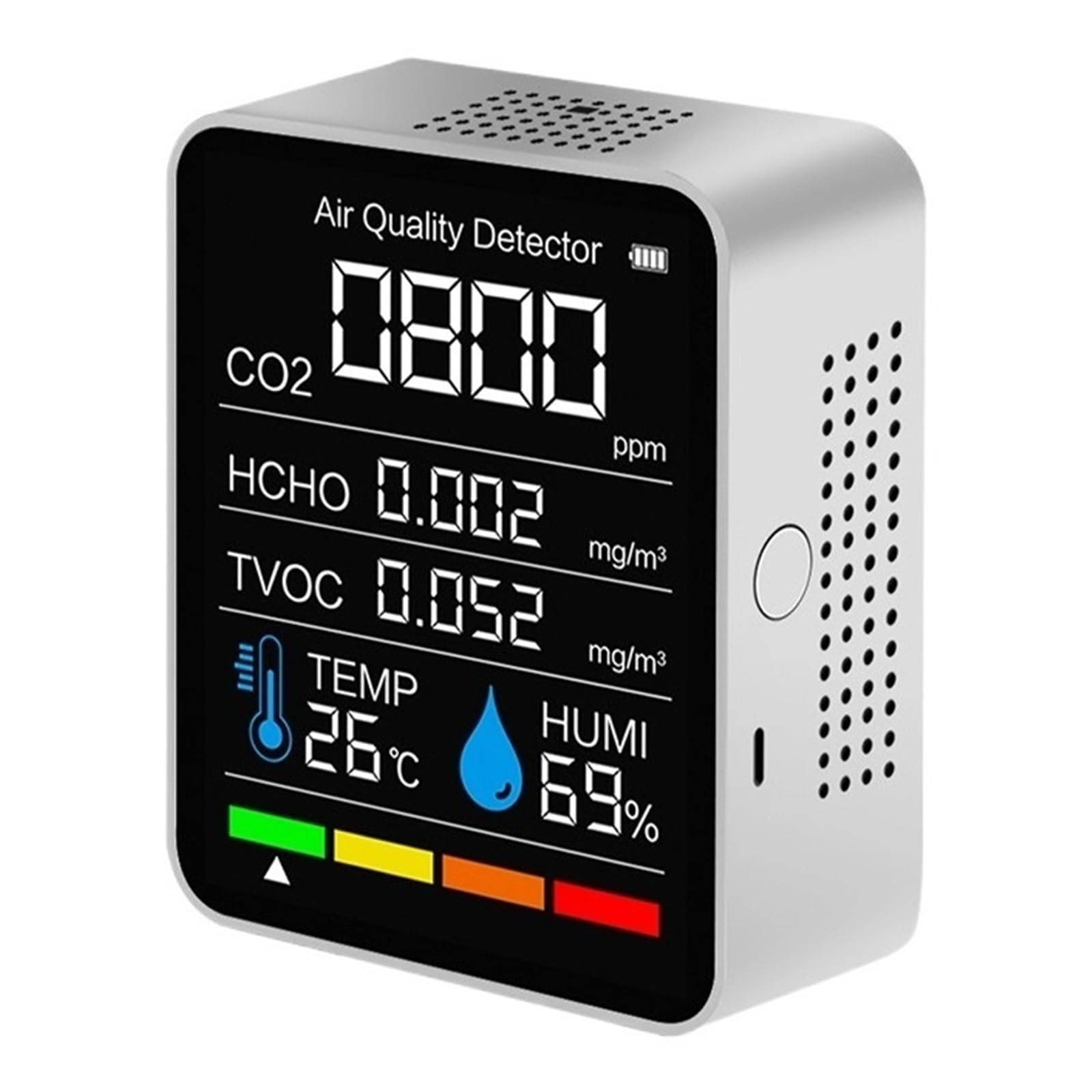 Detector De Dióxido Carbono, Monitor Calidad del Aire, Analizador TVOC HCHO, Medidor Digital Inteligente CO2, Probador Sensor Humedad Y Temperatura Interior Detección Rápida Precisa(5 in 1 White)