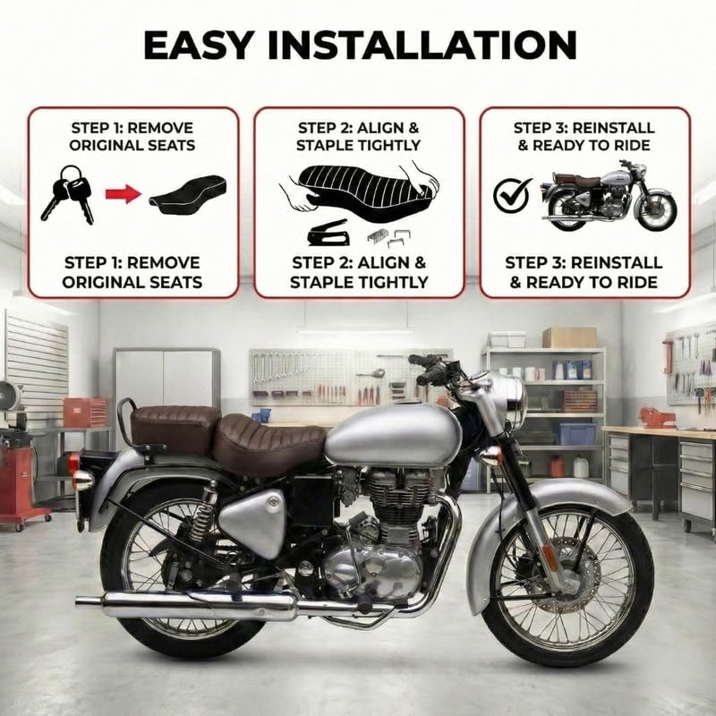 Image of Neodrift Premium Bike Seat Cover for Enfield Meteor 350 /650 (Full Coffee)