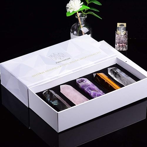 Miniatura 7 de Runyangshi Varitas de cristal curativo natural, 6 piedras de chakra de Reiki facetadas, varita de prisma facetada de cristal curativo (5 unidades,