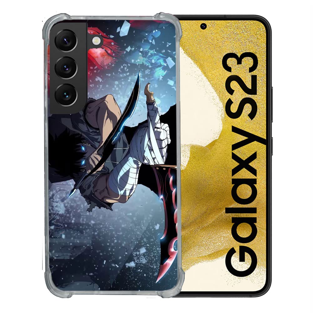 Cokitec Tempered Glass Reinforced Case for Samsung Galaxy S23 Manga Solo Leveling Sung Sword
