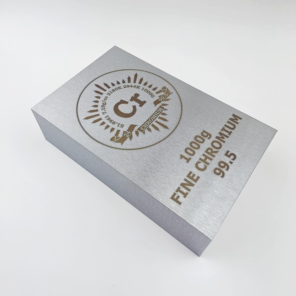 Chrom-Barren 1 Kg – 99,5% Reinheit, Lasergraviertes Periodensystem-Design – 94,6 X 58,5 X 25,4 Mm – Für Industrie & Sammler