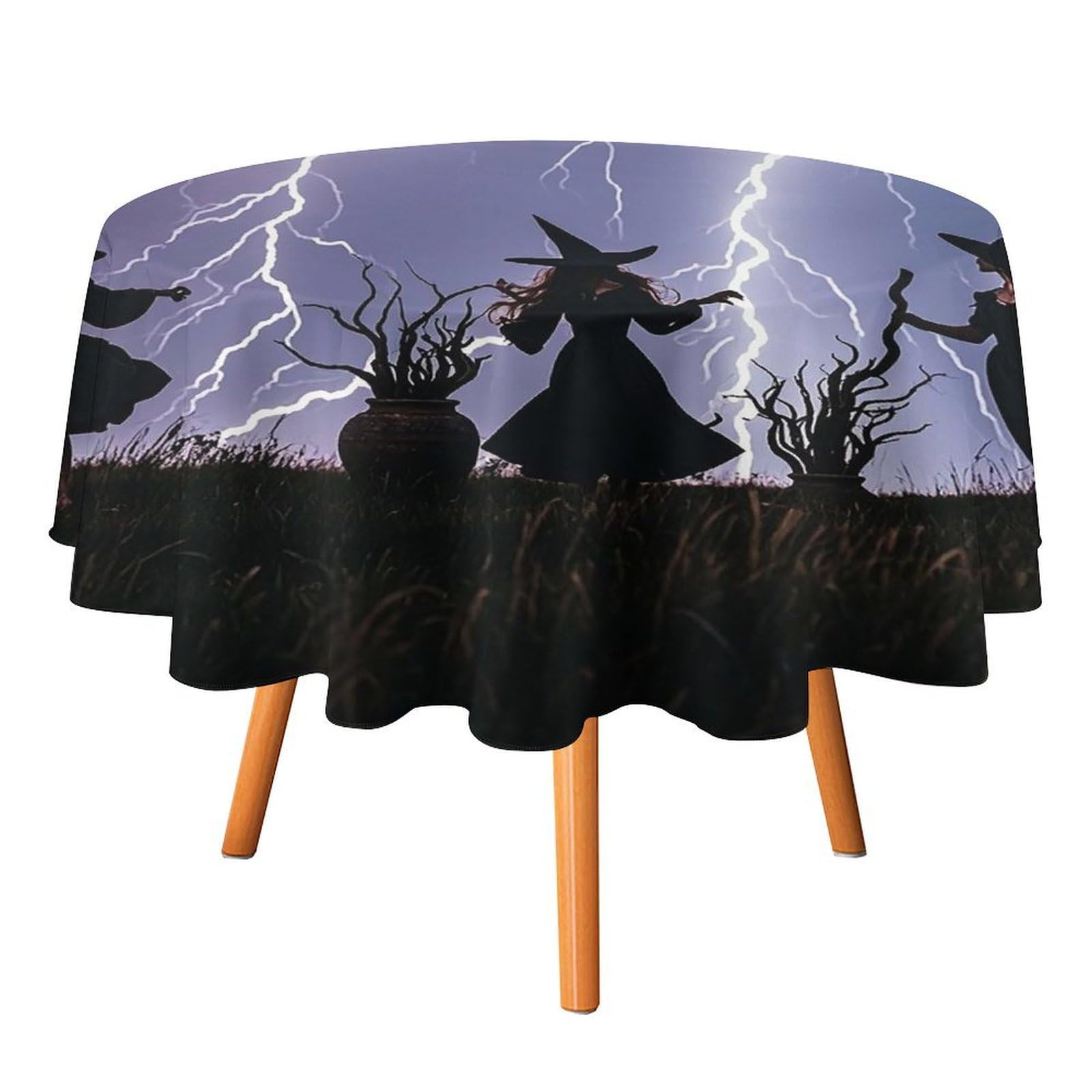 SMAZDFXX Witch Prayed Tablecloth for Restaurant, Round Polyester Table Cover 50x50in for Party