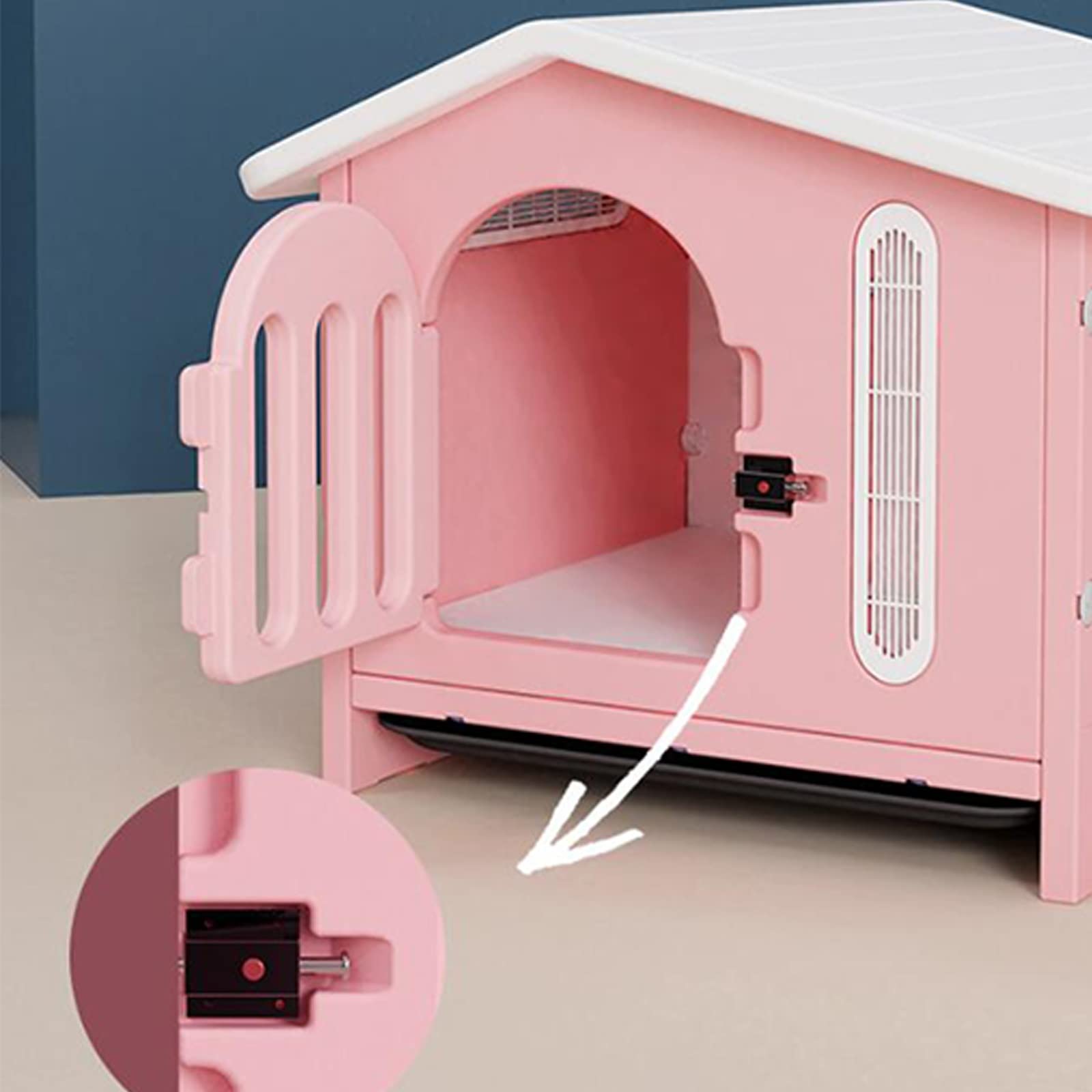 buda dla psów Dog House Four Seasons uniwersalna klatka dla psa klatka dla psa domowa willa dla psa dom dla zwierząt (z drzwiami + podwójną miską) Do użytku domowego(Pink)