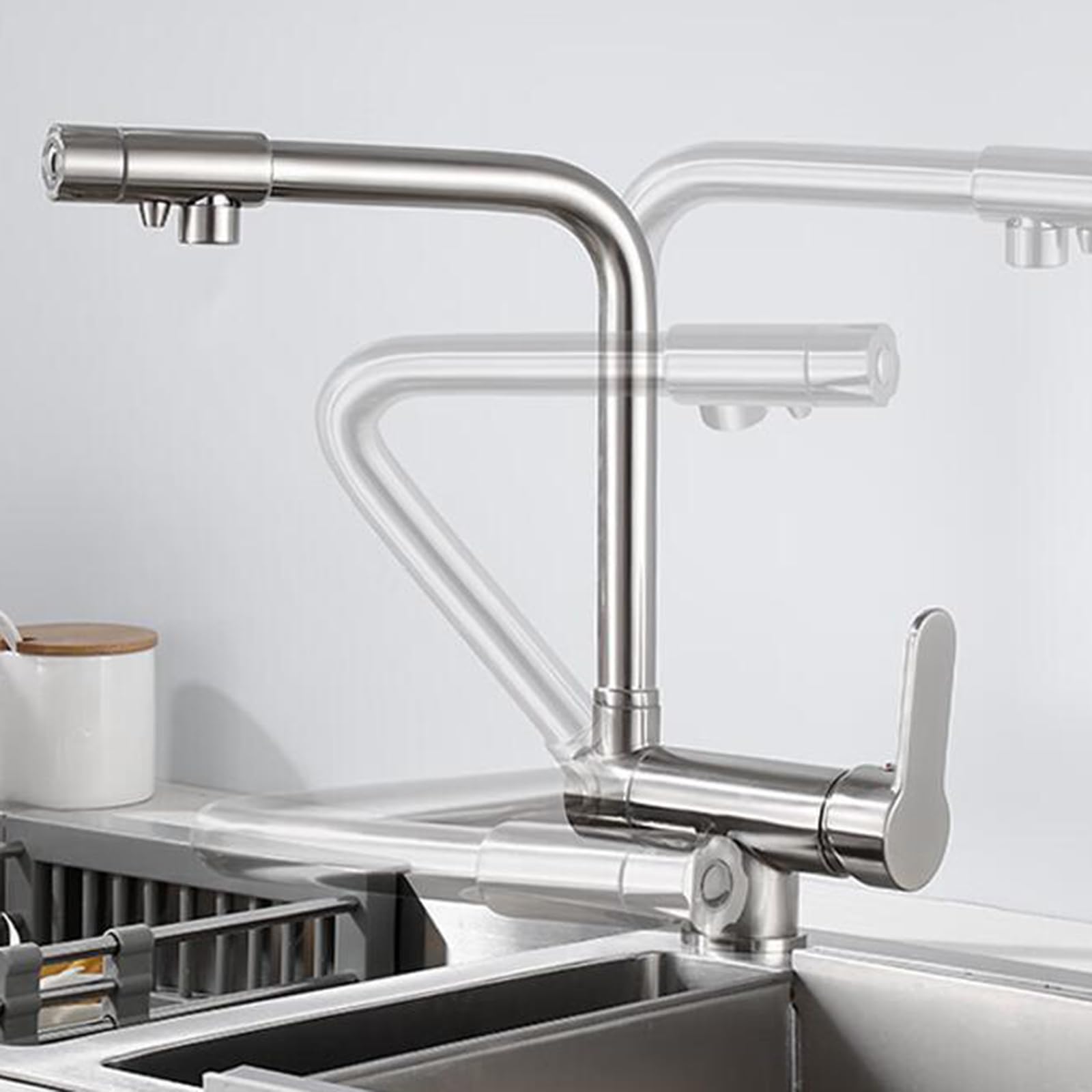 Kitchen tap 3 Way Swivel hot and Cold Water Purified Water 3 in 1 Brass Kitchen taps-Brushed (Brushed A)