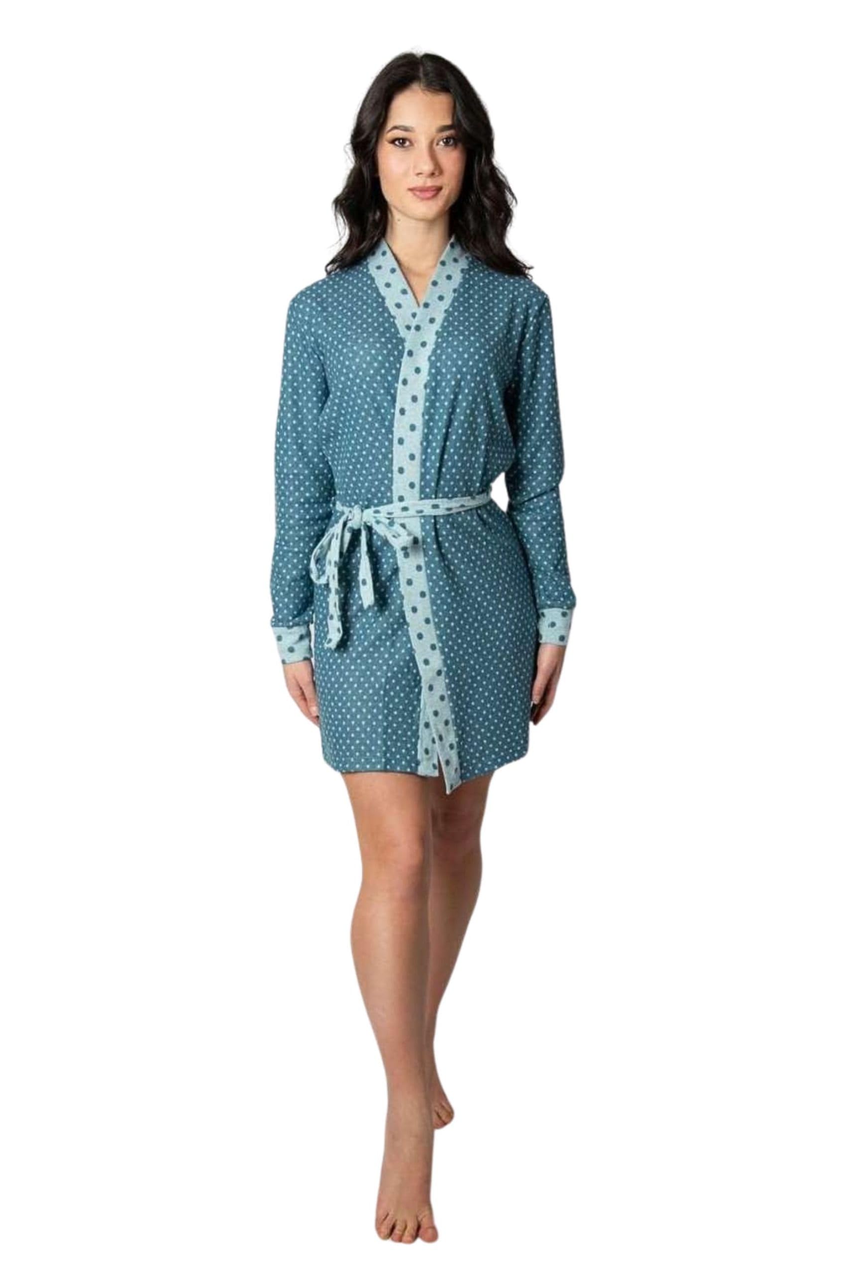Leo Corsetteria Vestaglia per donna pile calda giovane invernale modello kimono con cintura in vita, collo sciallato Tinta unita